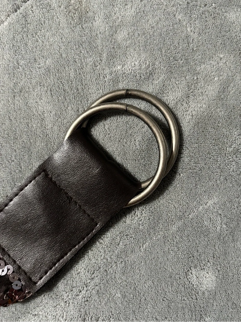 Brown Sequined Belt with Loop Buckle